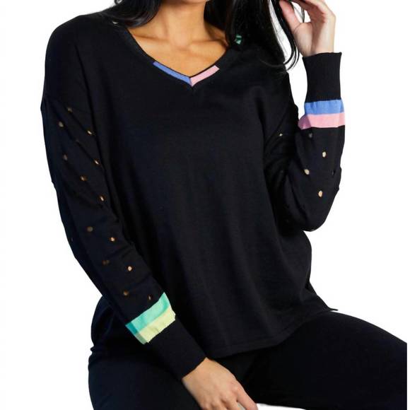 NEW ANGEL APPAREL v-neck sweater in black/multi - Picture 1 of 1